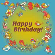 happy birthday greeting card circle floral frame N6