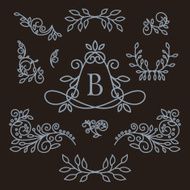 set of floral line design elements