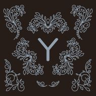 set of floral line design elements N2