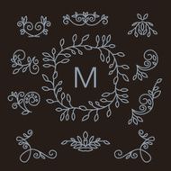 set of floral line design elements N3