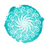 Watercolor blue circle paint stain and snowflake