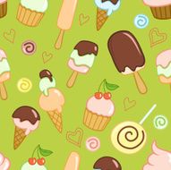 Seamless pattern with ice creams cupcakes and candies