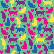 Seamless pattern with cats and hearts