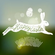 happy easter rabbit handwitting on bokeh background vector illustration