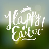 happy easter cute cartoon calligraphy blurred background vector illustration