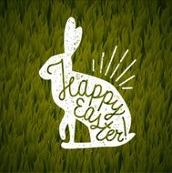 happy easter rabbit sign grass background vector illustration