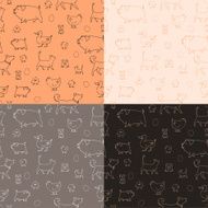 Set of 4 seamless texture with animals and eggs