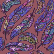 Seamless pattern of colorful ornamental bird feathers N8