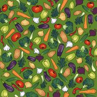 Veggie seamless vector pattern with colorful vegetables