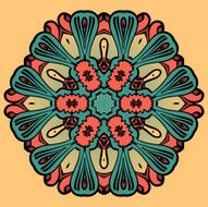 Mandala flower design over yellow pattern Ornament indian round lace