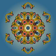Orange mandala on blue background