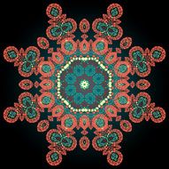 Red coloured ornamental mandala on black Vector art Vintage design
