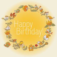 happy birthday greeting card circle floral frame N8