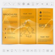 Tri-Fold Brochure mock up vector design bokeh background with waves