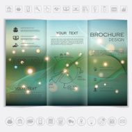 Tri-Fold Brochure mock up vector design waves and shiny elements