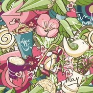 Seamless texture of colored spring doodles N2