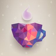 Vector cute colorful cup made of triangles Label design