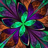 Multicolored fractal flower or butterfly in stained-glass window style N2