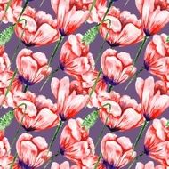 Poppy watercolor pattern on purple background