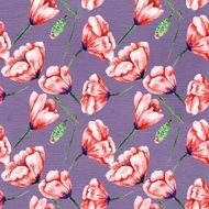 Poppy watercolor pattern on purple background N2