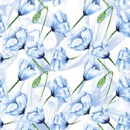 Blue watercolor poppy pattern