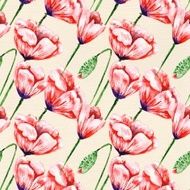 Vintage poppy pattern on linen watercolor paper