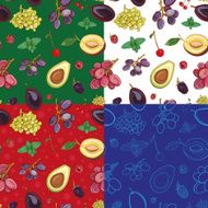 Seamless vector pattern with grapes plums cherries avocado m