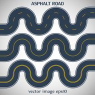 Set asphalt roads gray color with yellow marking