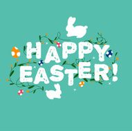 Happy Easter greeting card with flowers eggs and rabbit elements N3