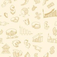 Finance and currency hand-drawn signs seamless background