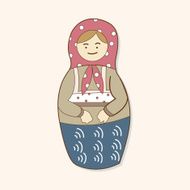 Matryoshka Russian traditional wooden doll vector pattern el N304