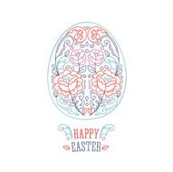 Happy Easter greeting card Lineart floral egg Vector illustration