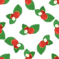 Vector seamless background pattern of strawberry surrounded with leaves and flowers