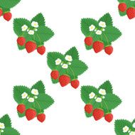 Seamless Background of Strawberries with Leaves and Flowers