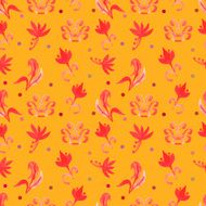 Orange Retro seamless pattern with trees Seamless Floral