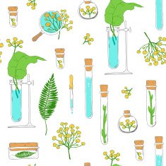 Seamless texture Tubes and plants on white background