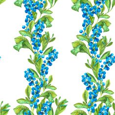 Watercolor Seamless Background with Blue Berries