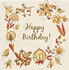 happy birthday greeting card circle floral frame N5