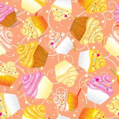 Cupcakes with cream Seamless vector background