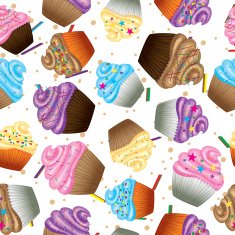 Cupcakes with cream Seamless vector background N2