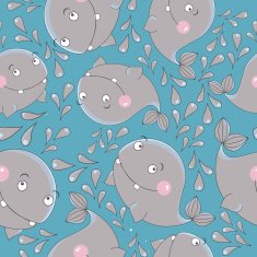 Funny whale vector seamless pattern