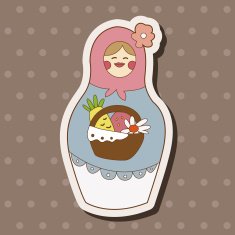 Matryoshka Russian traditional wooden doll vector pattern el N242