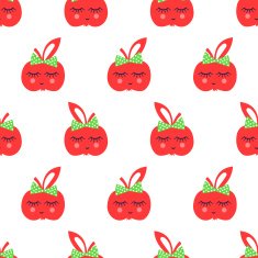 Seamless pattern with red smiling apples N2