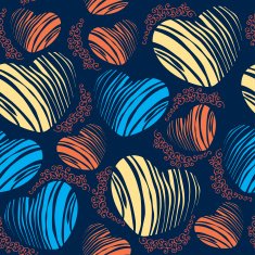 Seamless pattern with striped hearts and curls