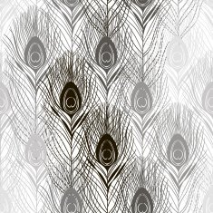Seamless pattern with peacock feathers Hand-drawn monochrome vector background