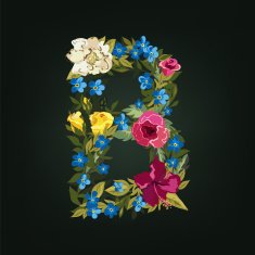 B letter Flower capital alphabet Colorful font Uppercase