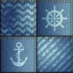 Patchwork of denim fabric in marine style