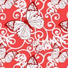 pink vector seamless background with swirls and butterflies