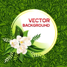Vector fresh green spring background with flowers N2