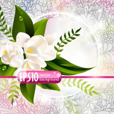 Vector fresh green spring background with flowers N3